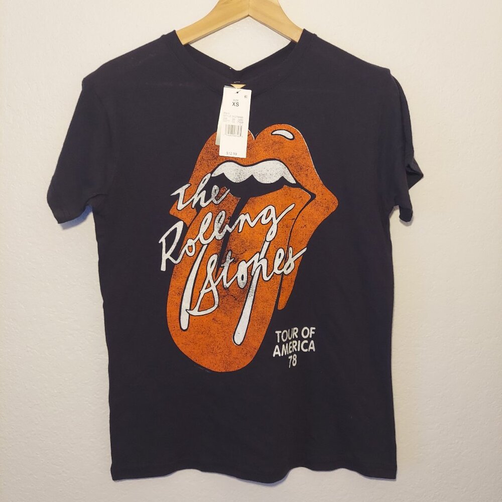 NWT The Rolling Stones Tour of America ’78 Graphic Band Tee Black XS 100% Cotton - Picture 2 of 5